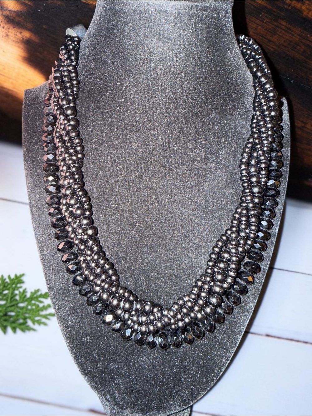 Vintage Black Silvertone Multi-Strand Beaded Statement Necklace 18” Sparkle